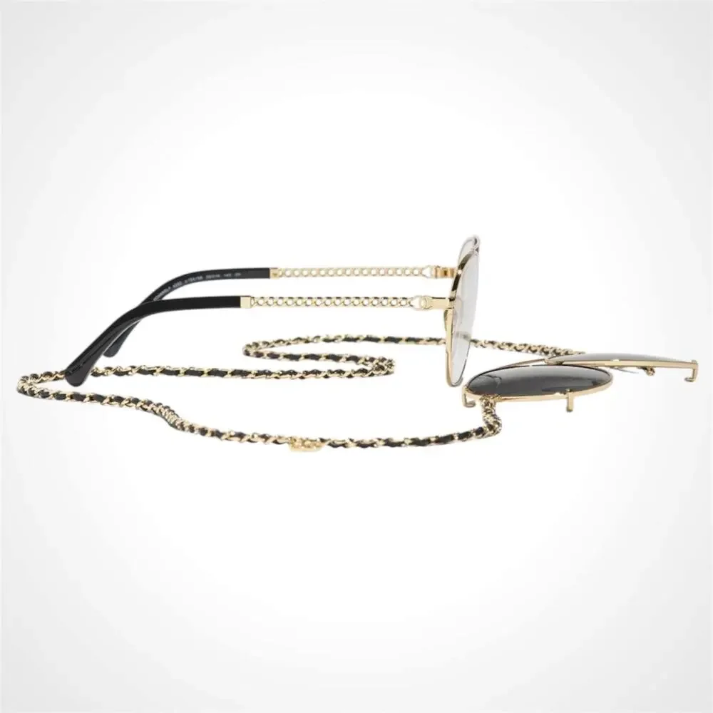 New CHANEL Sunglasses Gold Pilot Aviator Polarized Lens Chain CC CH4292 - Picture 3 of 5